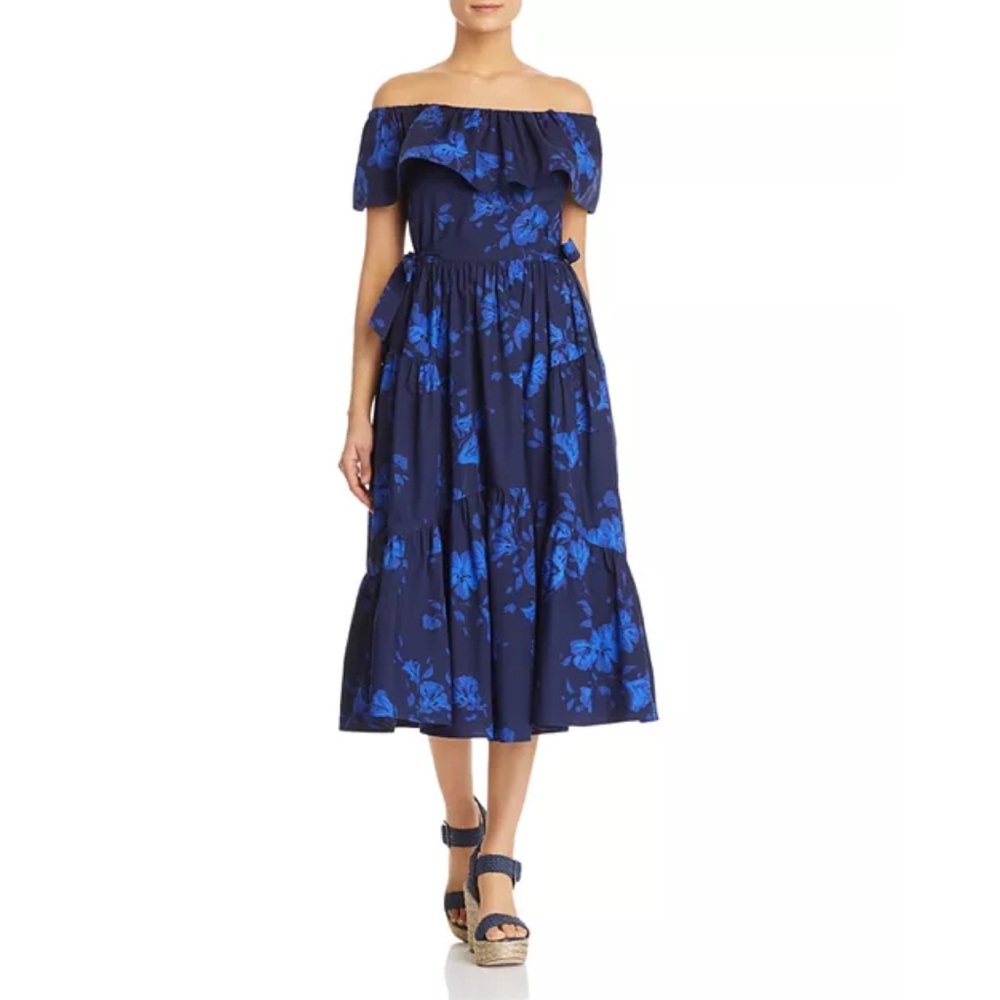 Kate Spade California Dreaming Hibiscus Off-The-Shoulder Midi Dress